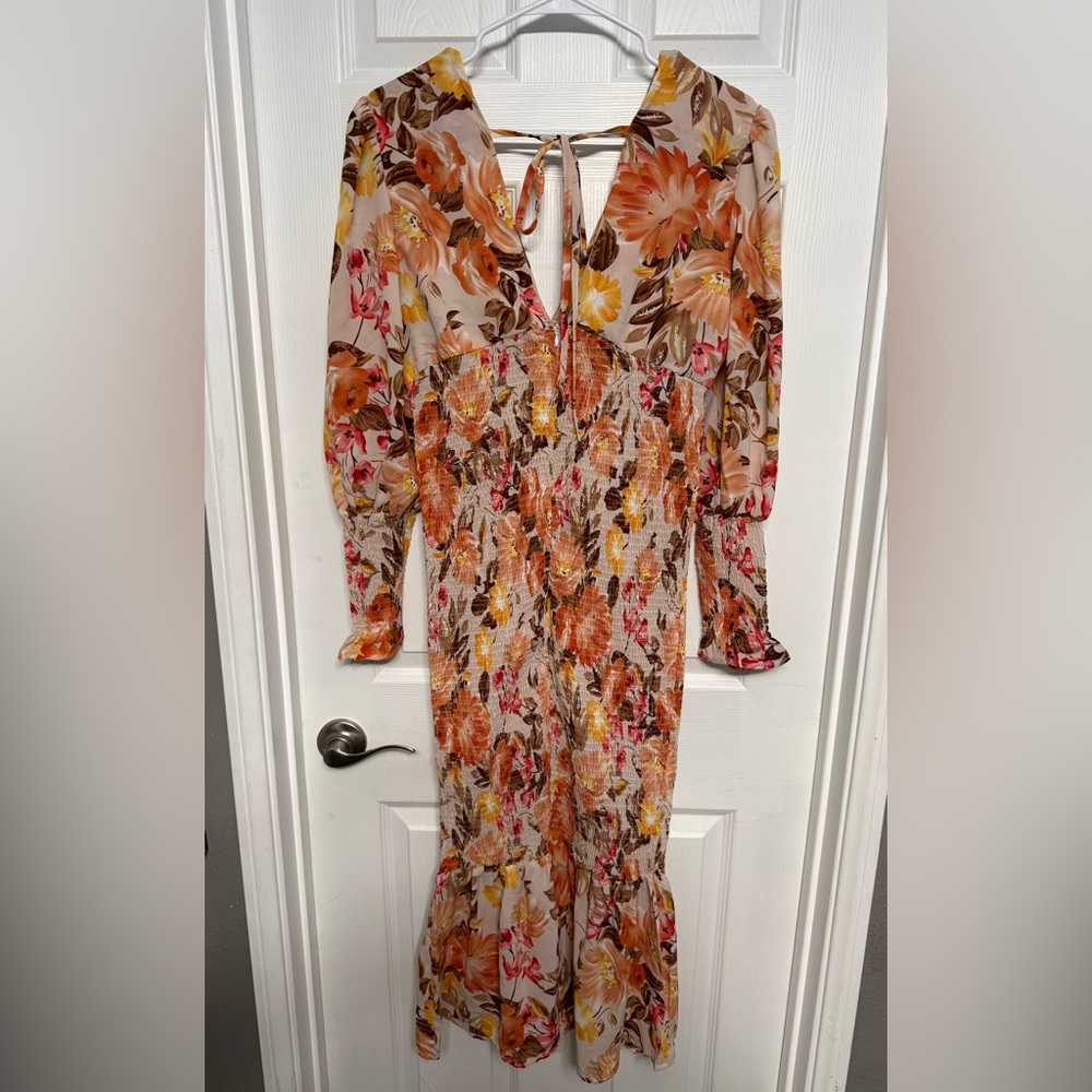 Floral Smocked V-Neck Midi Dress - Picture 3 of 6